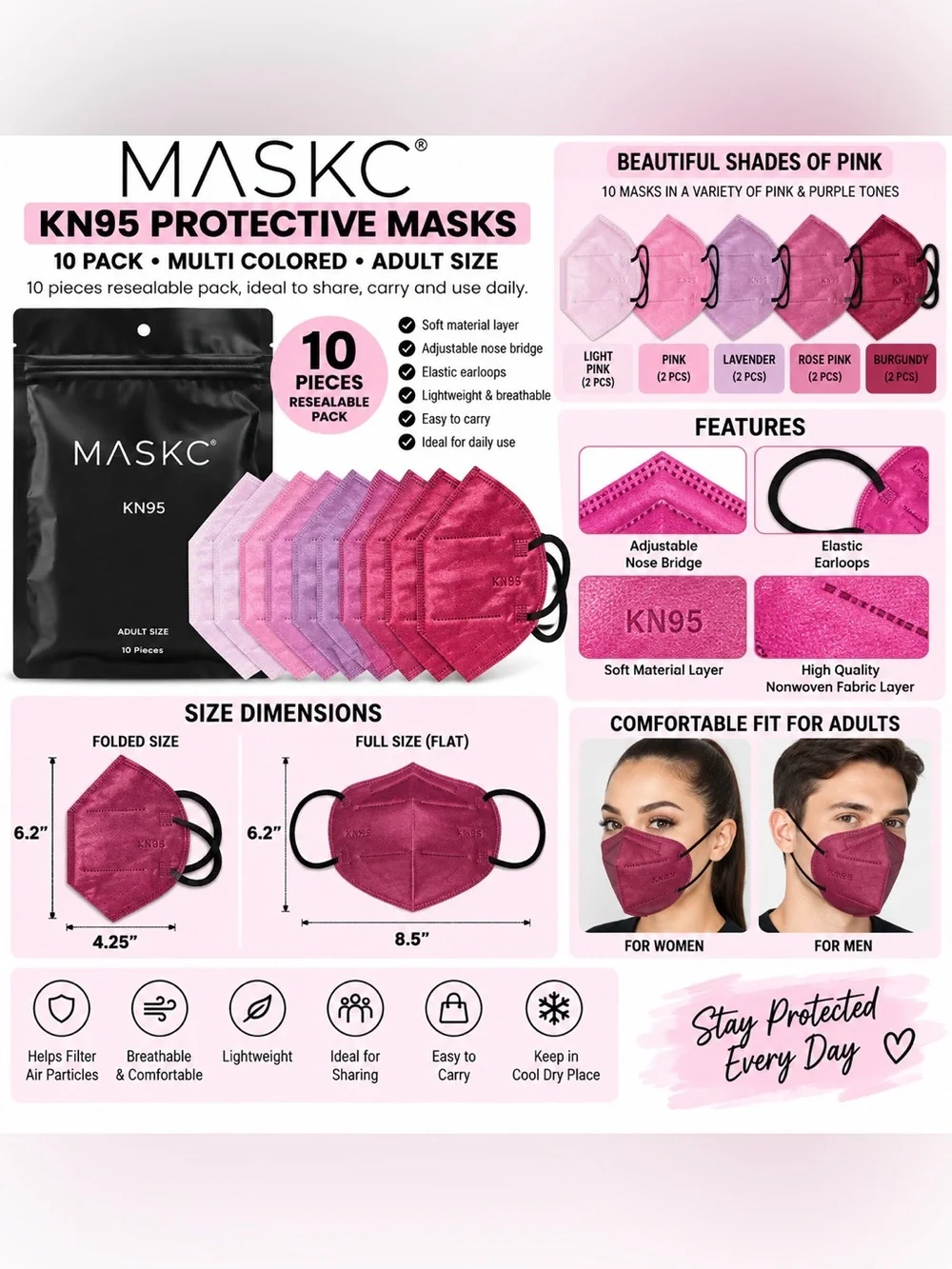 MASKC 10 PACK ADULT KN95 MASKS – MULTI COLORED (NEW WITH TAGS) A31